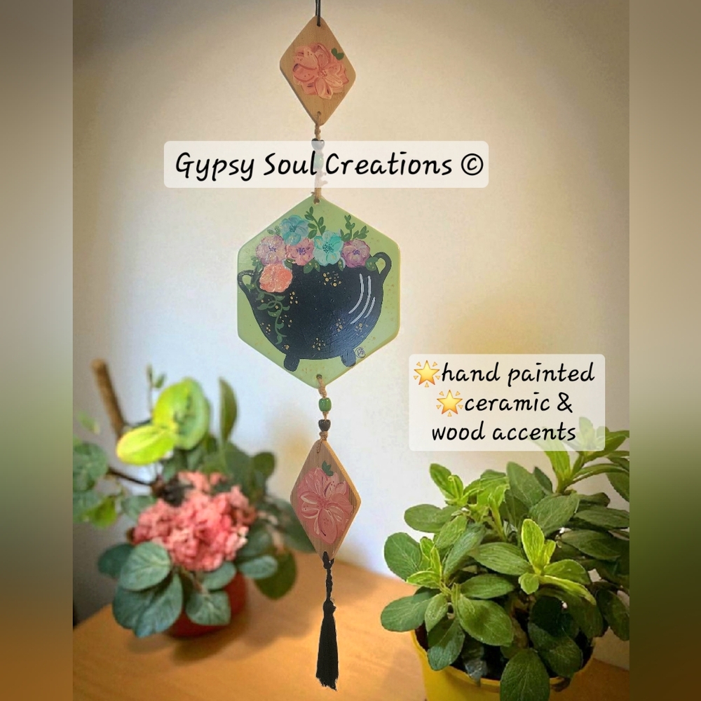 Floral Cauldron Hanging Decor with Tassel - Picture 3 of 6